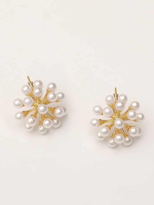 Ear deduction [14K real gold] Brass Imitation Pearl Flower Minimalist Stud Trend Korean Fashion Earring